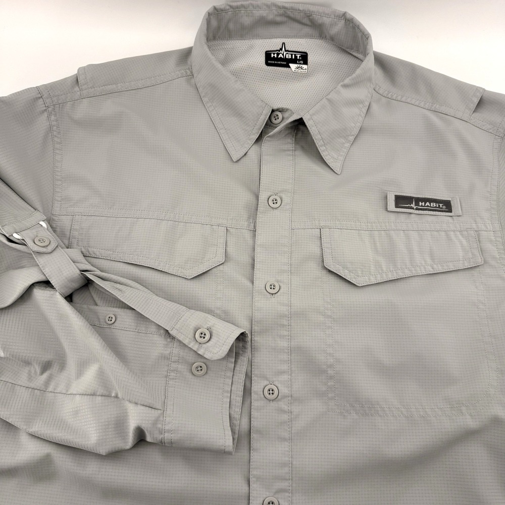 Habit Men's XL Button Up Fishing Shirt Gray Vented Outdoors LS Camping UV‎ 40+